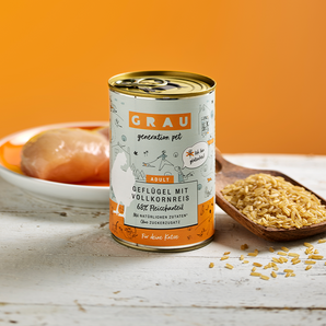 Grau Katze Geflügel mit Vollkornreis