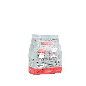 Grau Katze Geflügel & Lachs mit Superfoods