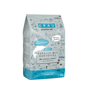 Grau Hund Forelle mit Kartoffel