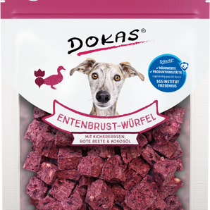 DOKAS Snack Hund Entenbrust-Würfel - Kichererbsen, Rote Beete, Kokosöl