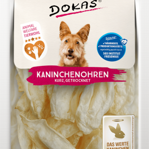 DOKAS Snack Hund Kaninchenohren ohne Fell getrocknet