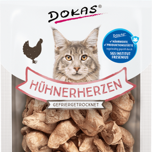 DOKAS Snack Katze Hühnerherzen, gefriergetrocknet