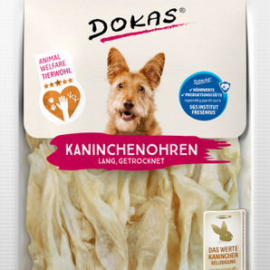 DOKAS Snack Hund Kaninchenohren ohne Fell getrocknet