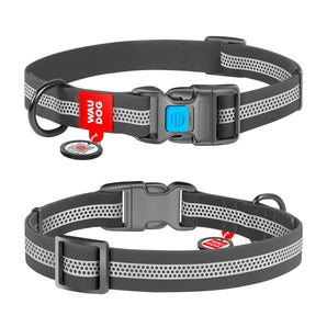 Halsbänder Collar WAUDOG Waterproof mit QR-Pass,reflektierend,Grau