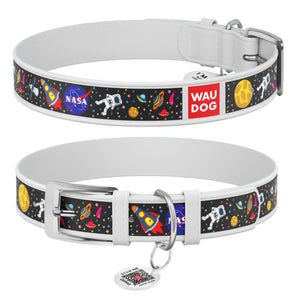 Halsbänder Collar WAUDOG "NASA" mit QR-Pass Weiß