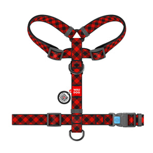 Hunde-H-Geschirr Collar WAUDOG Nylon "Red plaid" mit QR-Pass