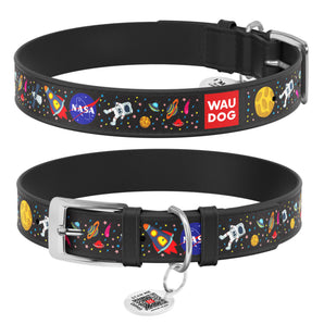 Halsbänder Collar WAUDOG "NASA" mit QR-Pass Schwarz