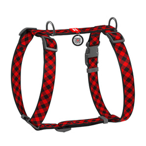 Hunde-H-Geschirr Collar WAUDOG Nylon "Red plaid" mit QR-Pass