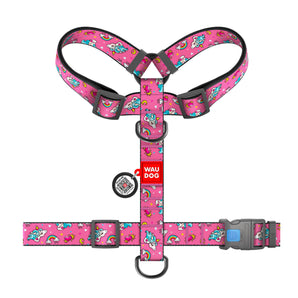 Hunde-H-Geschirr Collar WAUDOG Nylon "Unicorns" mit QR-Pass