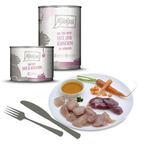 MjAMjAM leckere Mahlzeiten DUO von zarter Ente & saftigem Hühnchen an Möhrchen