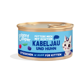 Edgard & Cooper Kitten Stückchen in Sauce Kabeljau & Huhn mit Blaubeeren