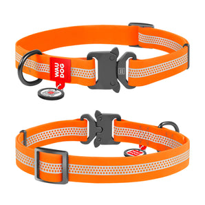 Halsbänder Collar WAUDOG Waterproof mit QR-Pass,reflektierend,Orange