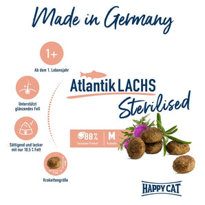 Happy Cat Sterilised Adult  Atlantik-Lachs/Streunerkatzen. Das gewählte Produkt ist nur für Streunerkatzen Hilfe verfügbar.